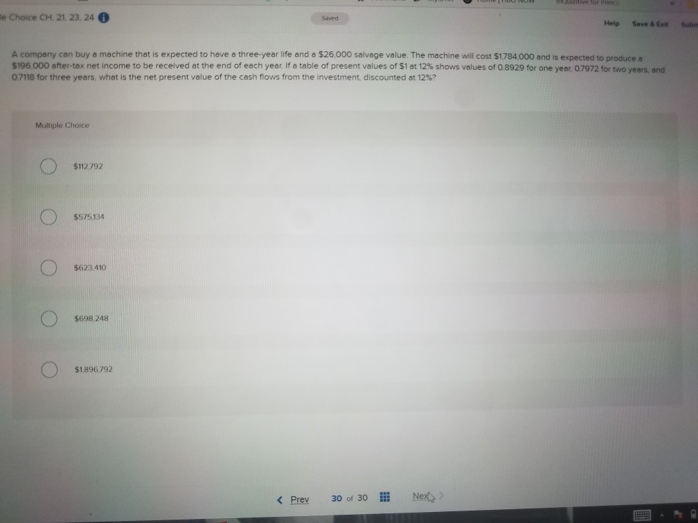 a machine for $37200 with a four year life and a $1,200