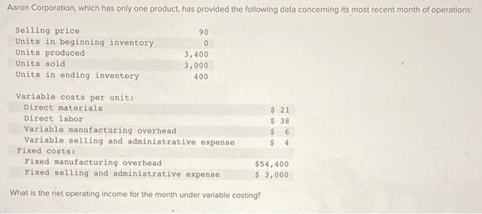 need these 2 plzz Aaron Corporation, which has only one product, has