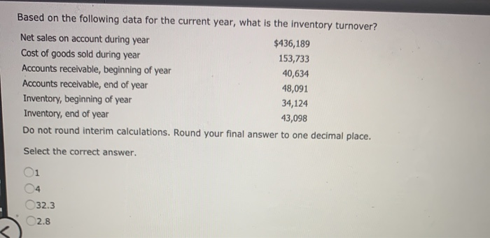  Based on the following data for the current year, what is