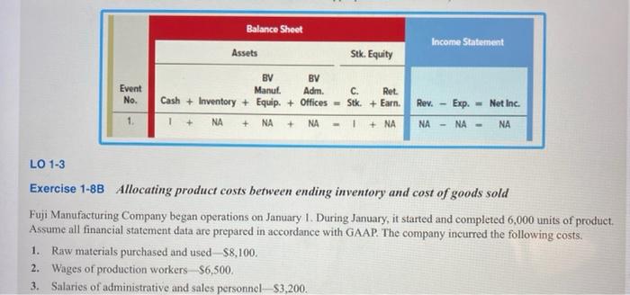 question 1 2 and 3 Exercise 1-8B Allocating product costs between ending