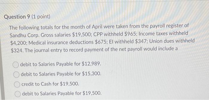 totals for the month of April were taken from the payroll register