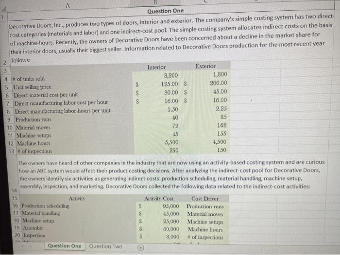  need help with part 1. S B Question One 1 Decorative