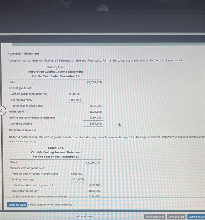 hi please help with this problem. Absorption Statement Absorption costing does not