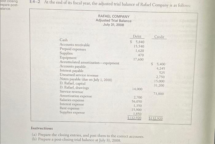 I need the answer to E4-6 quick please post closing repare post-