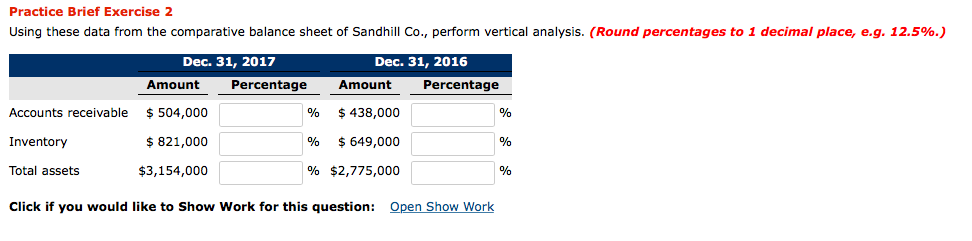 Practice Brief Exercise 2 Using these data from the comparative balance