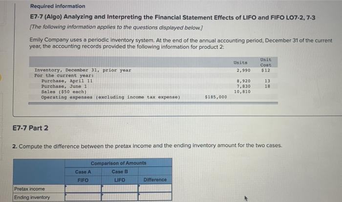  Required Information E7-7 (Algo) Analyzing and Interpreting the Financial Statement Effects
