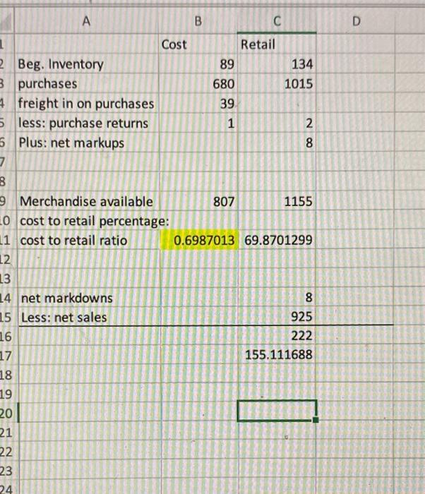 records indicate the following data: 2. Use the retail method to approximate
