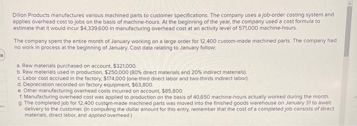Please prepare journal entries to record items (a) through (f). Dillon Products