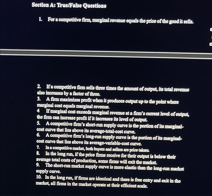 just i need the answe i dont need Description Section A: True/False