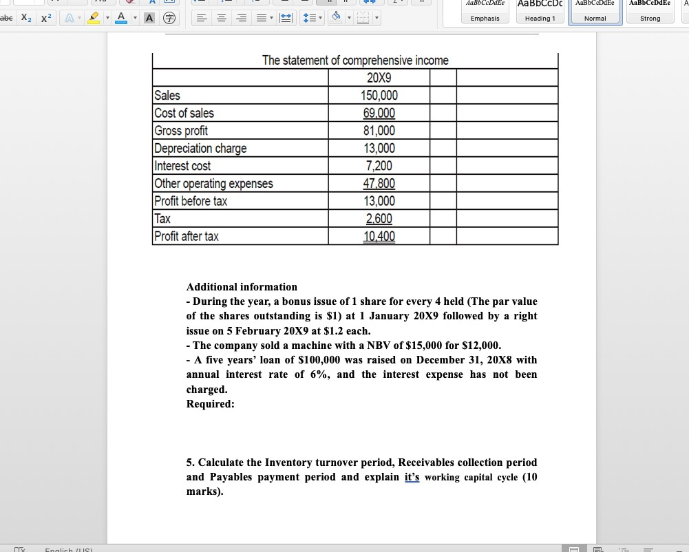 Emphasis Normal Strong The following statement of financial position and statement of
