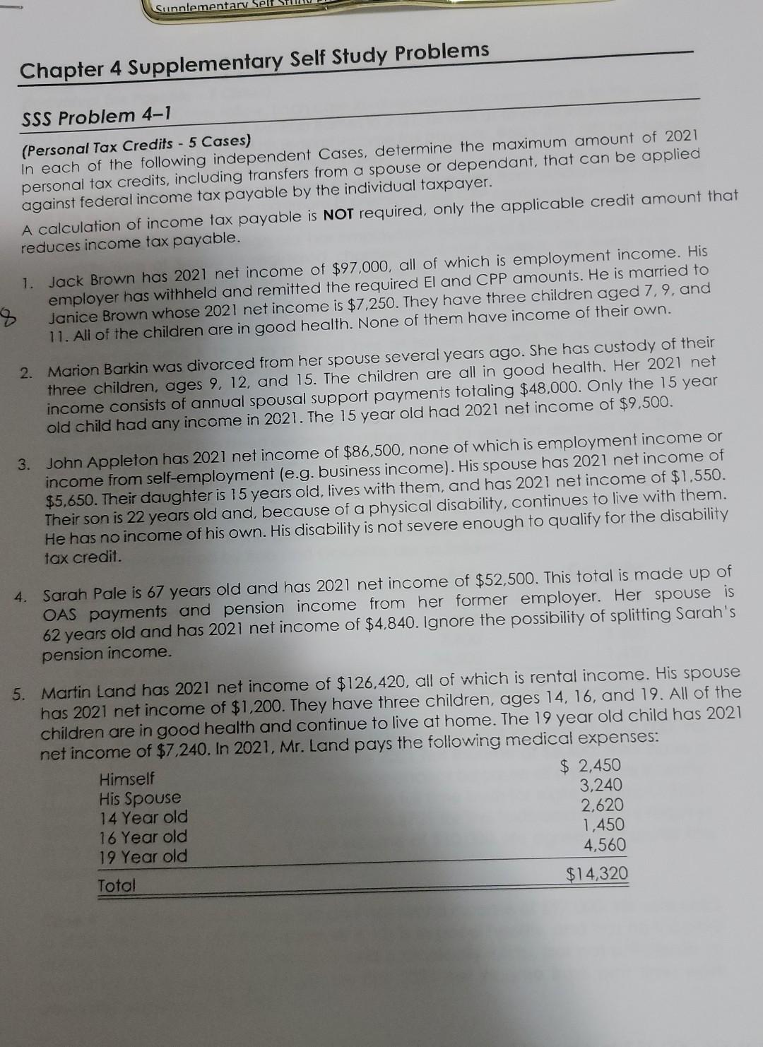 Sunnlementary Chapter 4 Supplementary Self Study Problems SSS Problem 4-1 (Personal