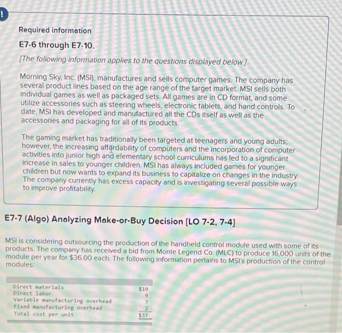 could someone help me step by step? D Required information E7-6 through