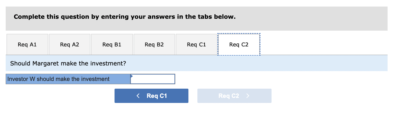 the investment is 20 percent. b2. Should Margaret make the investment? c1.