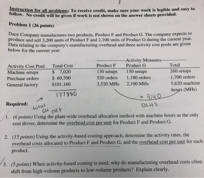  ruction for all problems: To receive credit, make sure your work