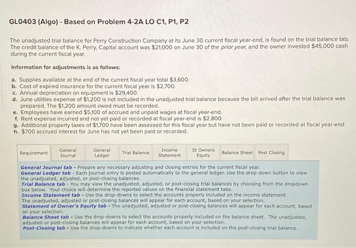  GL0403 (Algo) - Based on Problem 4-2A LO C1, P1, P2