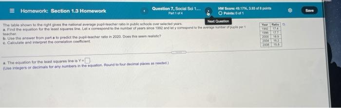  Save = Homework: Section 1.3 Homework Question 7, Social Sc 1...