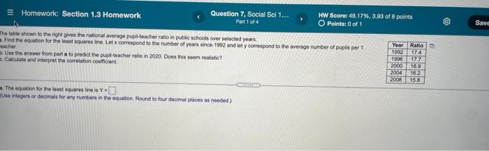 HW Score: 49.17%, 3.93 of 8 points Part 14 O Points of