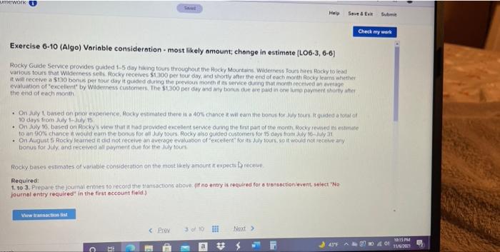  mework Help Save & Exit Subm Check my work Exercise 6-10