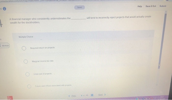  mheducation.com/ext/map/index..con codex WSONI Saved Help Submit Save & Exit m will