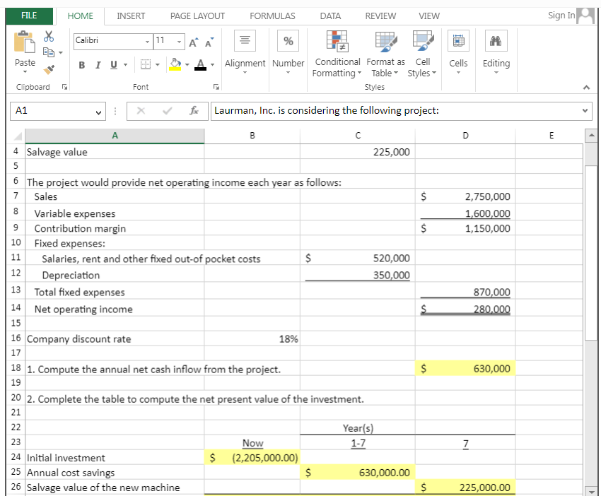 details of the project. The Controller has asked you to compute various