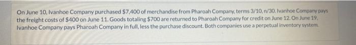 please answer clearly as shown in the boxes On June 10, Ivanhoe