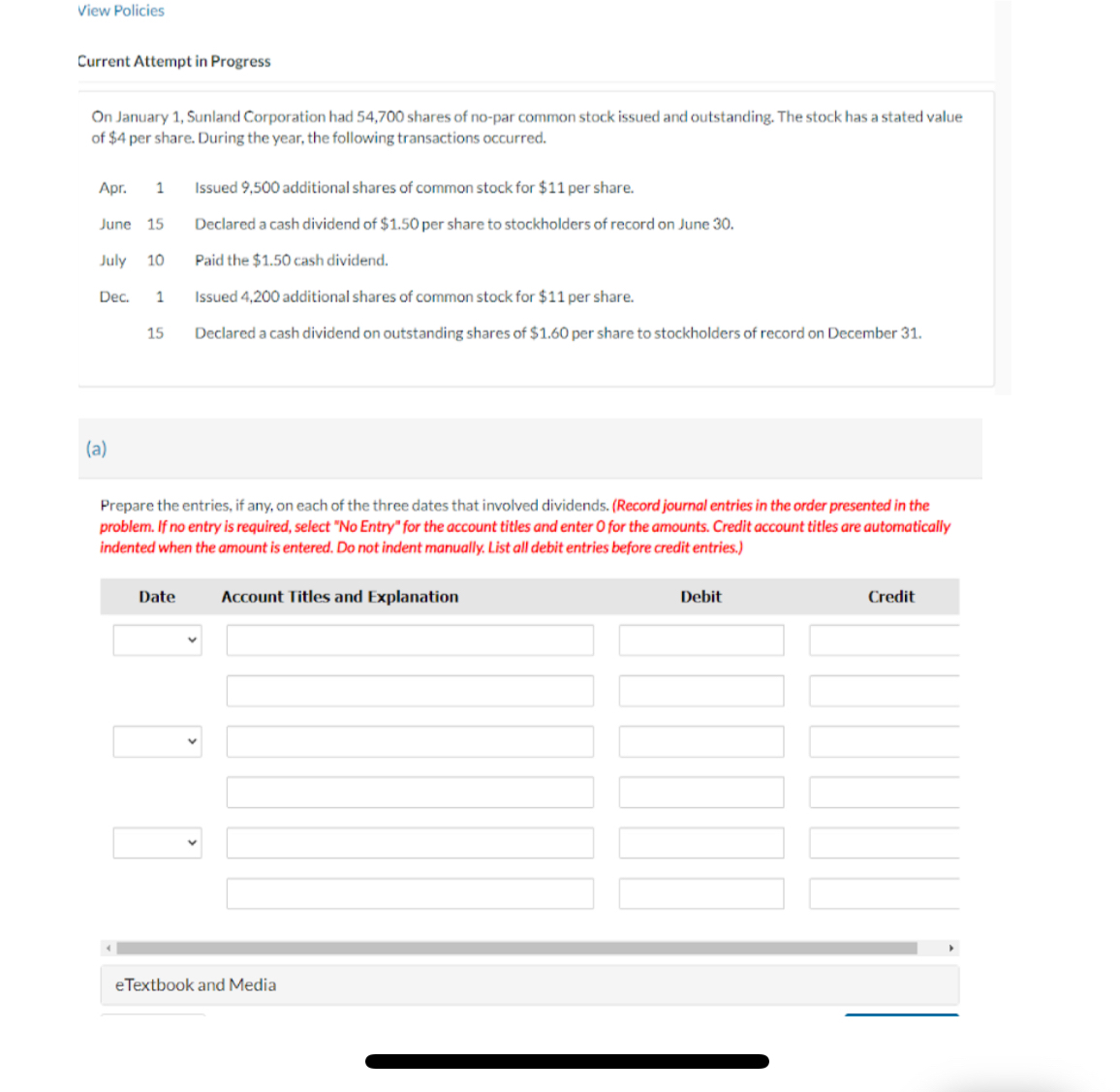  View Policies Current Attempt in Progress On January 1, Sunland Corporation