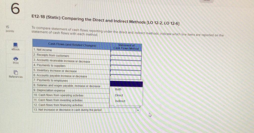 Please indicate if each number is Both, Direct, or indirect E12-18