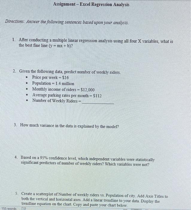  Excel regression analysis for analytics class. Assignment - Excel Regression Analysis