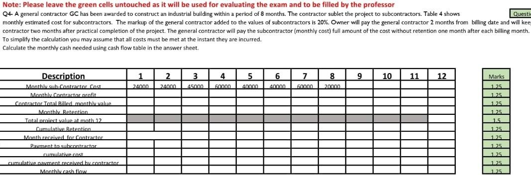 Note: Please leave the green cells untouched as it will be