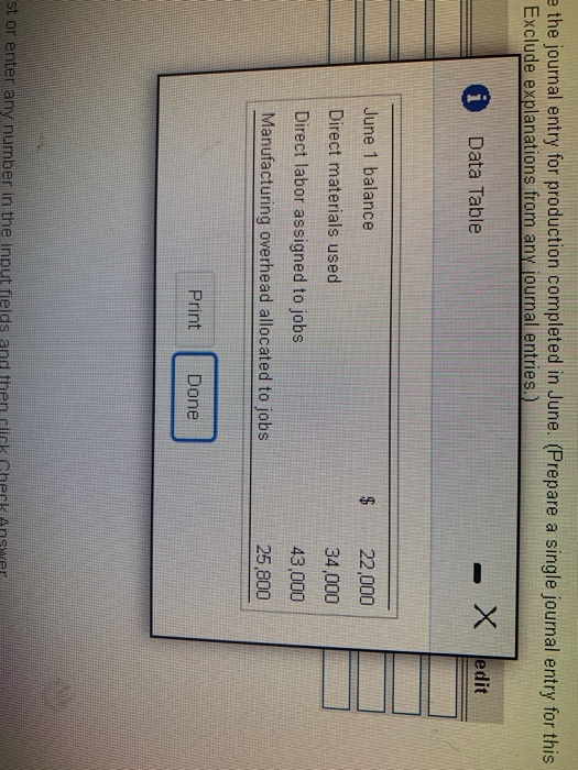  the journal entry for production completed in June. (Prepare a single