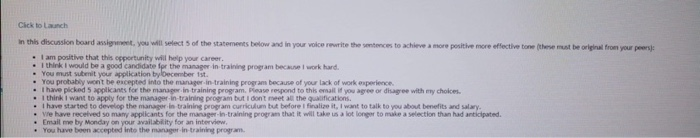  Click to Launch In this discussion board assignment you will selects