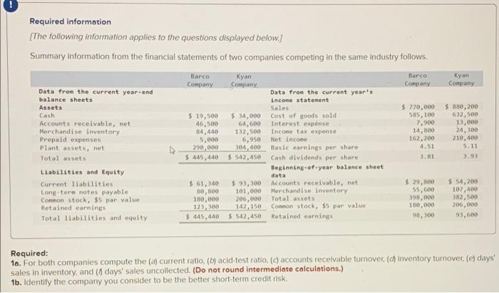 i need help with this problem Required information [The following information applies