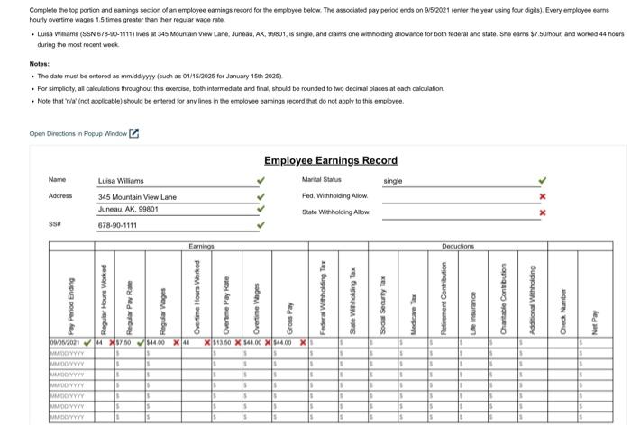 2 Complete the top portion and earnings section of a payroll register