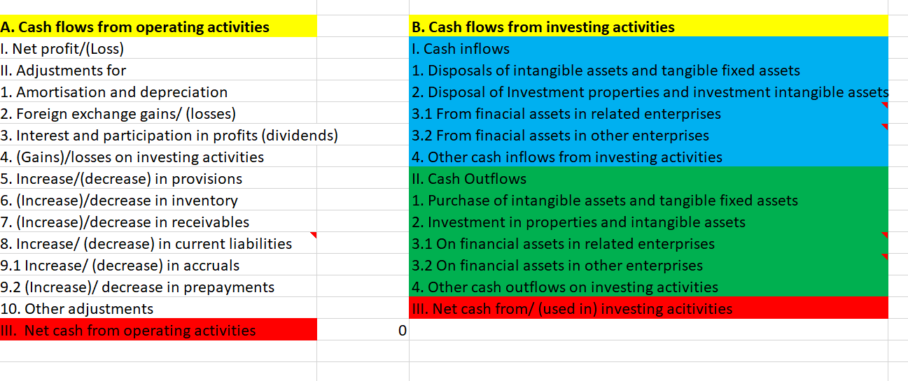 category will be shown. Follow the format of Cash Flow Statement shown