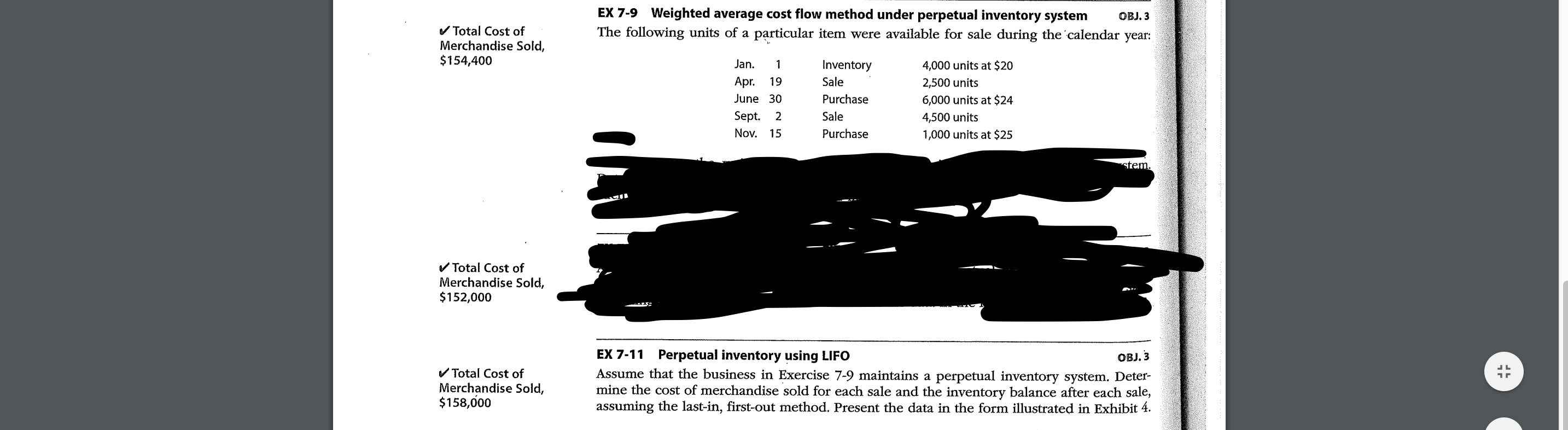  EX 7-9 Weighted average cost flow method under perpetual inventory system