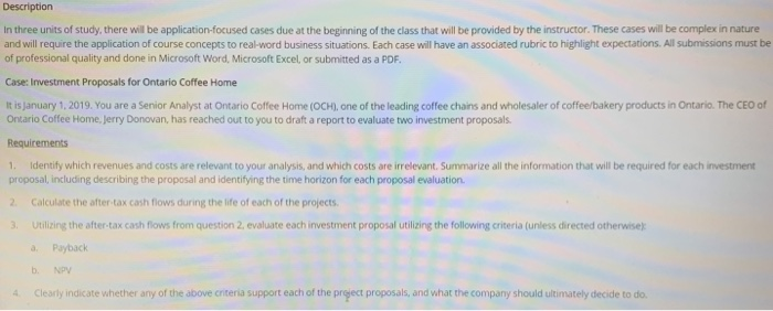  Description In three units of study, there will be application-focused cases