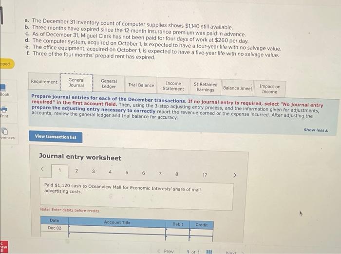 please answer all the question a-f a. The December 31 Inventory count