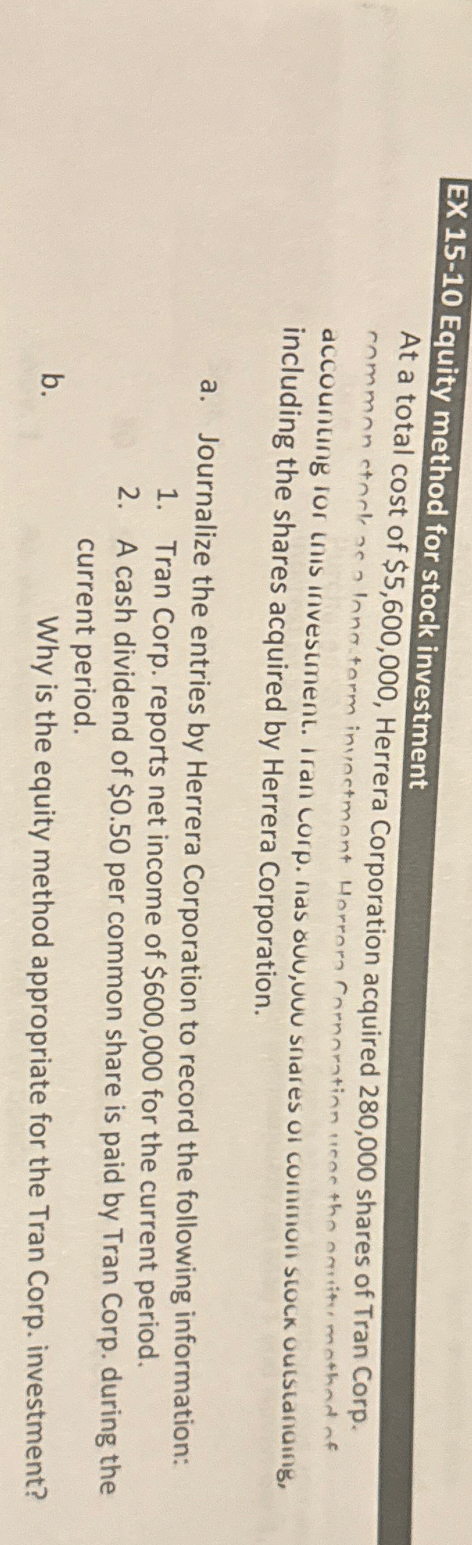 EX 15-10 Equity method for stock investment At a total cost