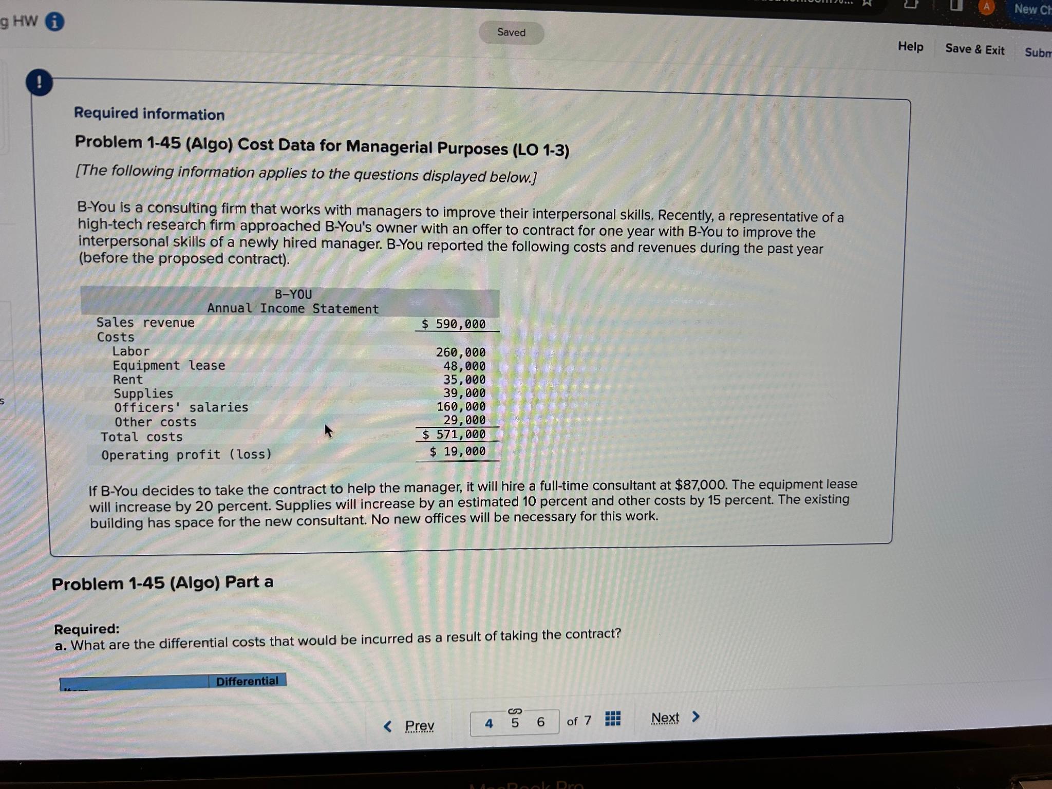  gHW i Help Save & Exit ! Required information Problem 1-45(Algo)