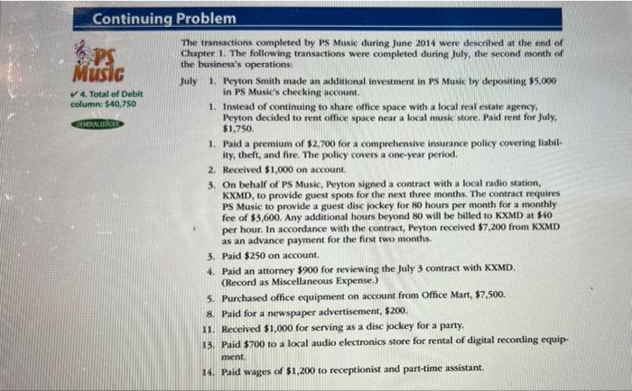  please use modified instructions Continuing Problem The transactions completed by PS