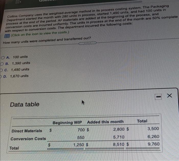  Company uses the weighted-average method in its process costing system. The