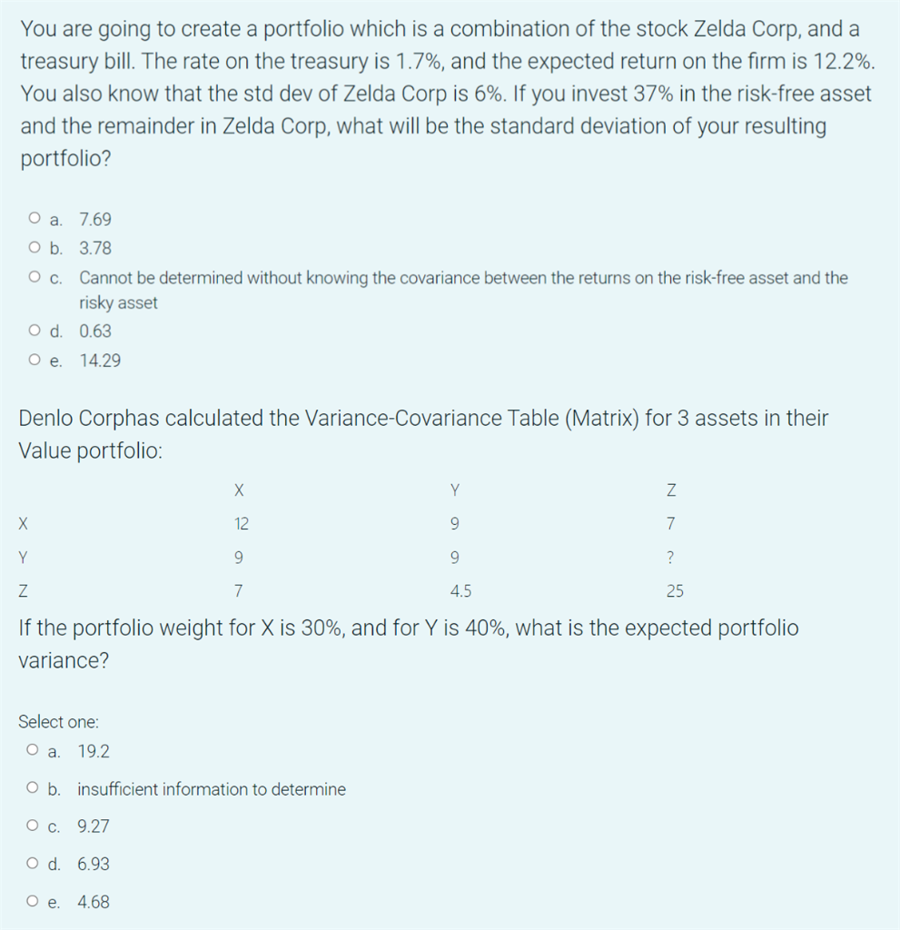  You are going to create a portfolio which is a combination