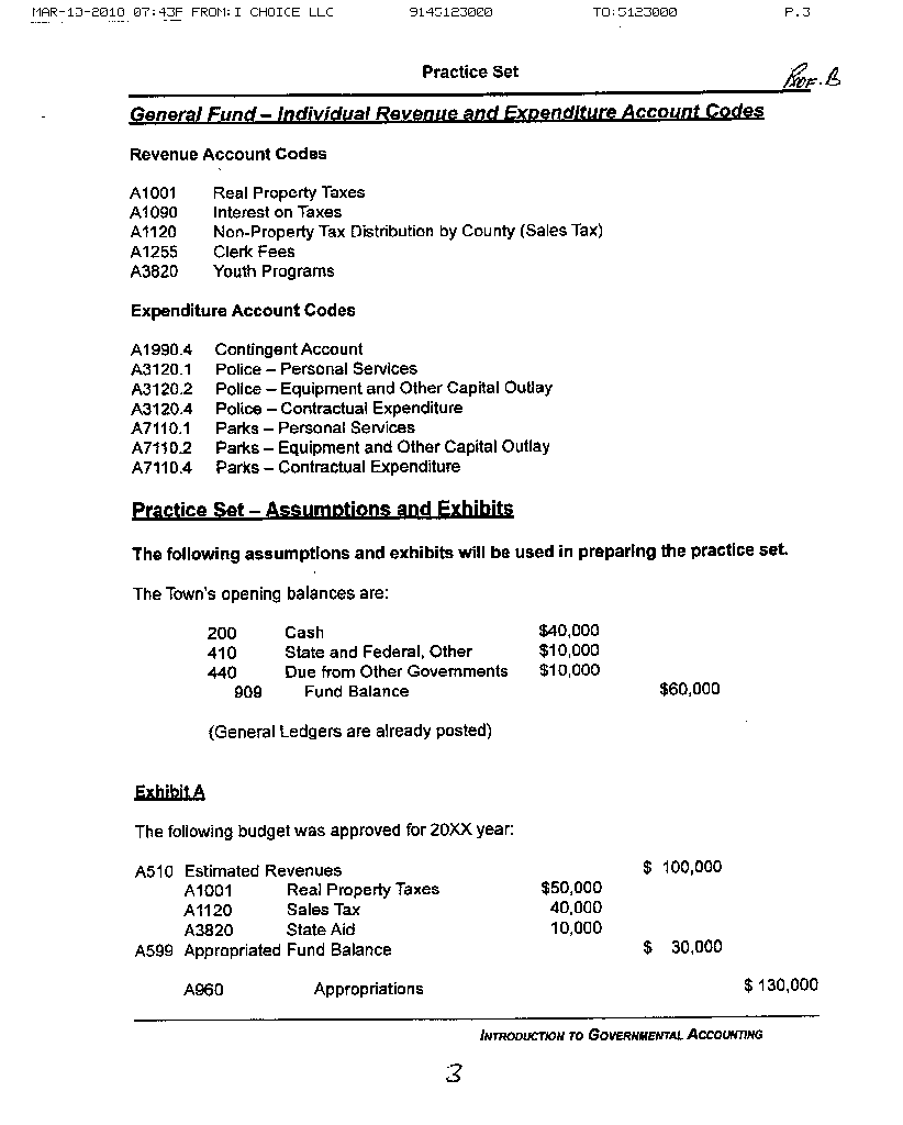 9145123003 TO:5123000 P.2 Practice Set CHART OF ACCOUNTS General Fund -General Ledger