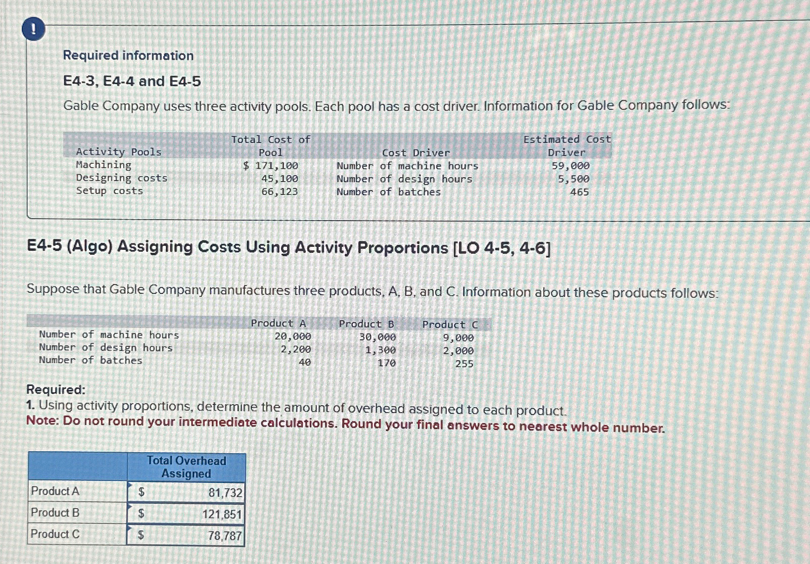  ! Required information E4-3, E4-4 and E4-5 Gable Company uses three