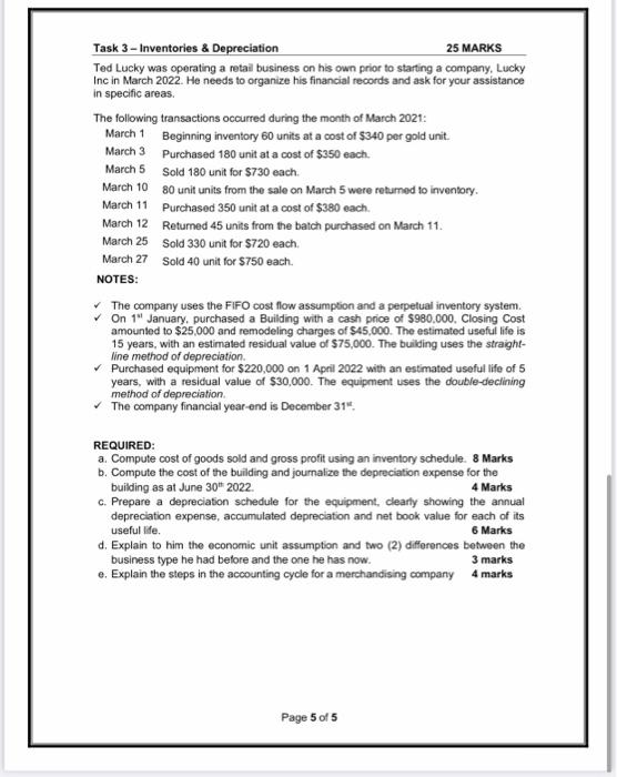 Help Needed Please Thank you Task 3 Inventories & Depreciation 25 MARKS
