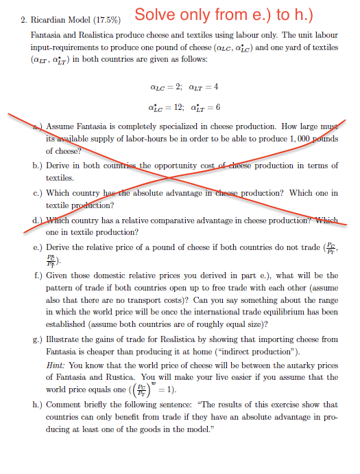  Solve only from e.) to h.) and provide a clear and