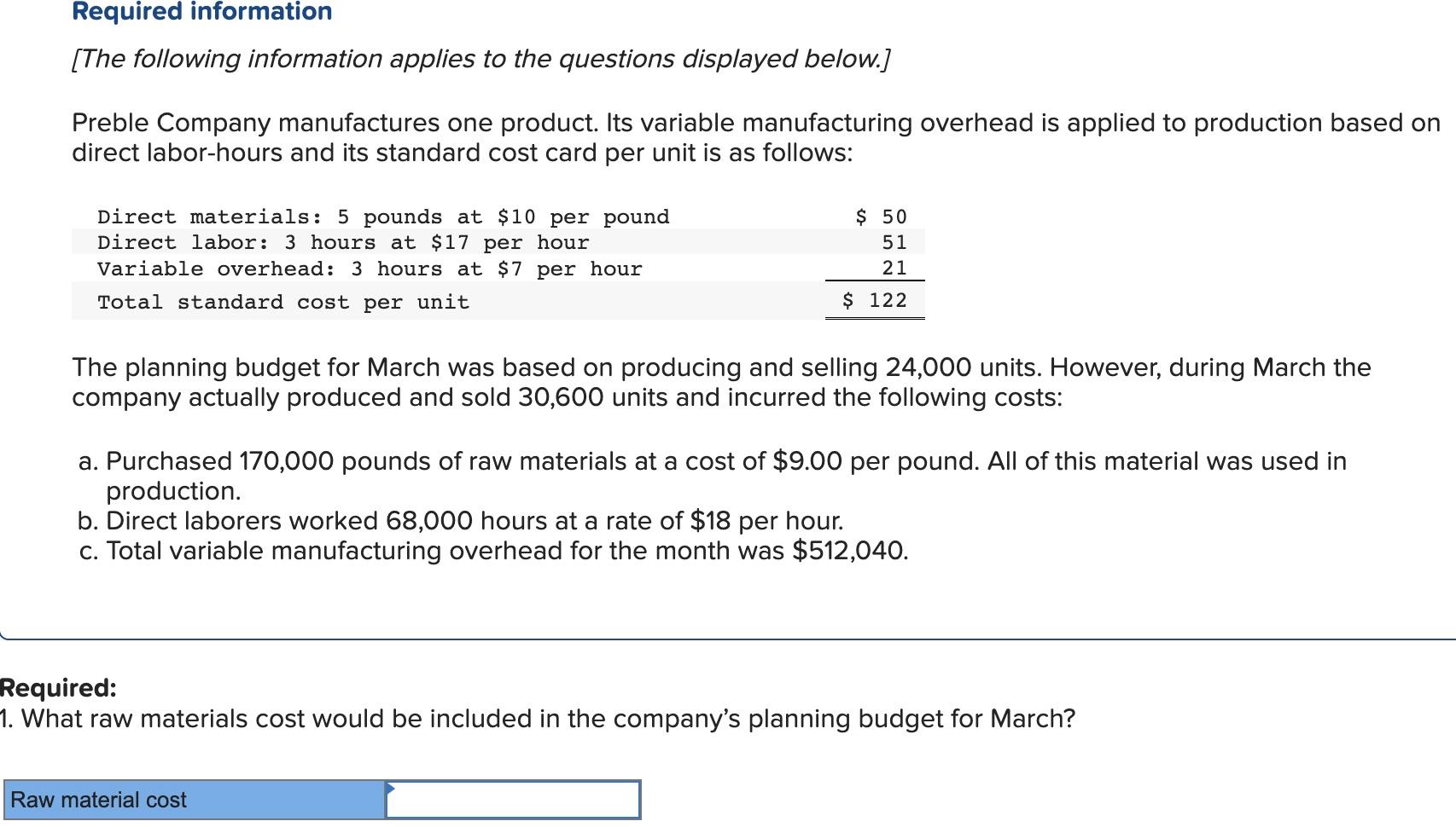 Ch. 10 - This is all one problem. [The following information applies