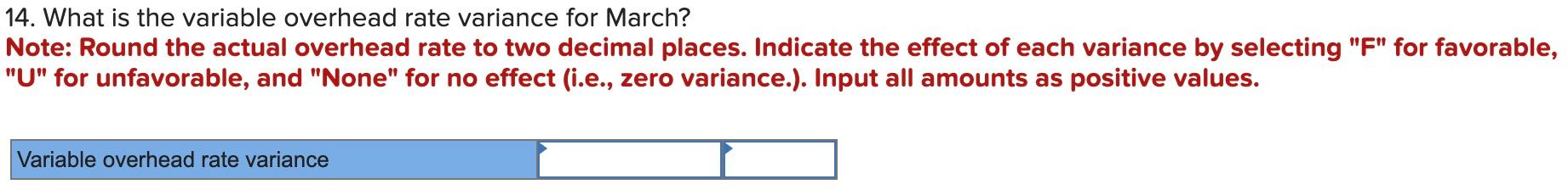 price variance for March? Note: Indicate the effect of each variance by