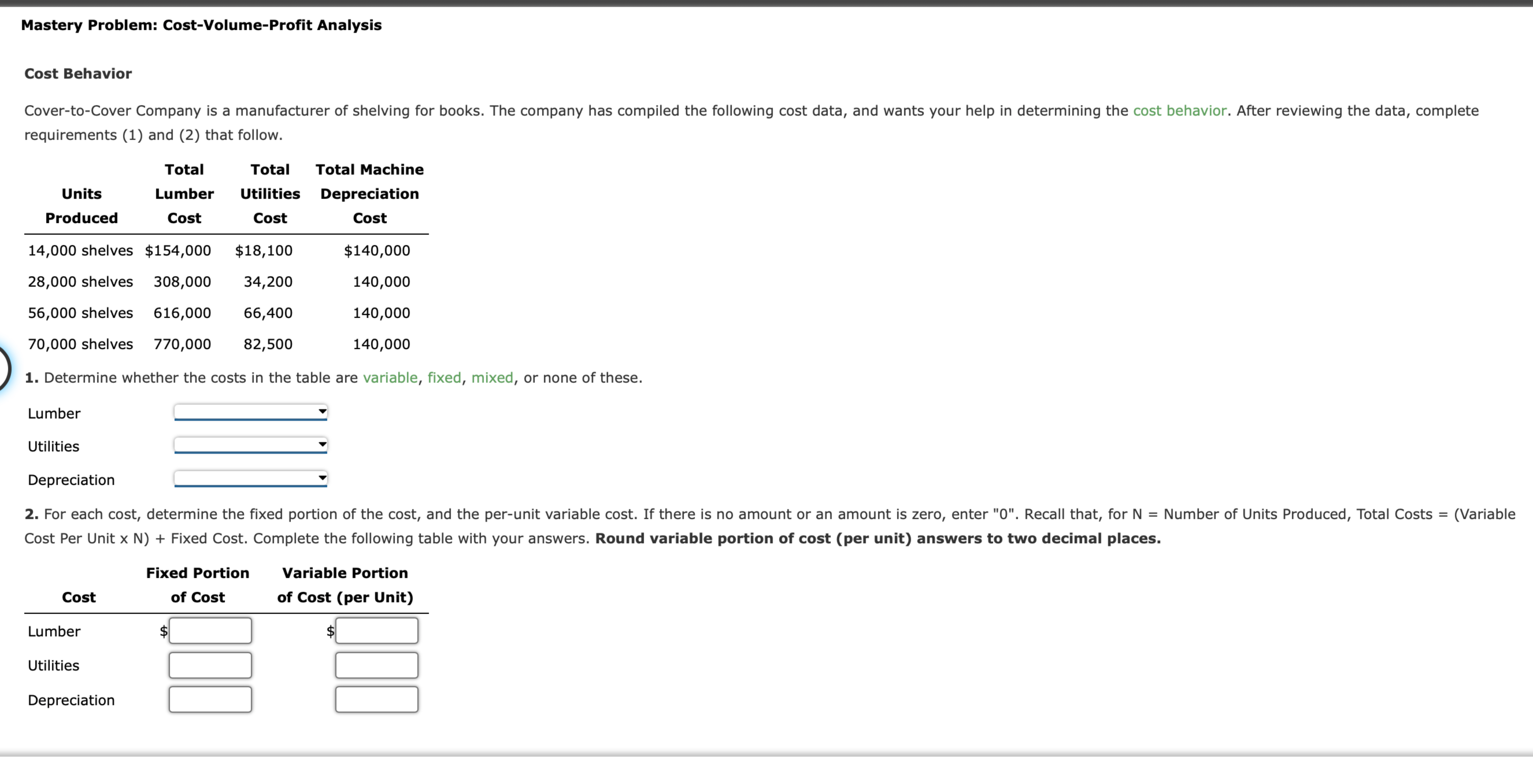  High-Low year. After reviewing the data, answer questions (1) through (3)