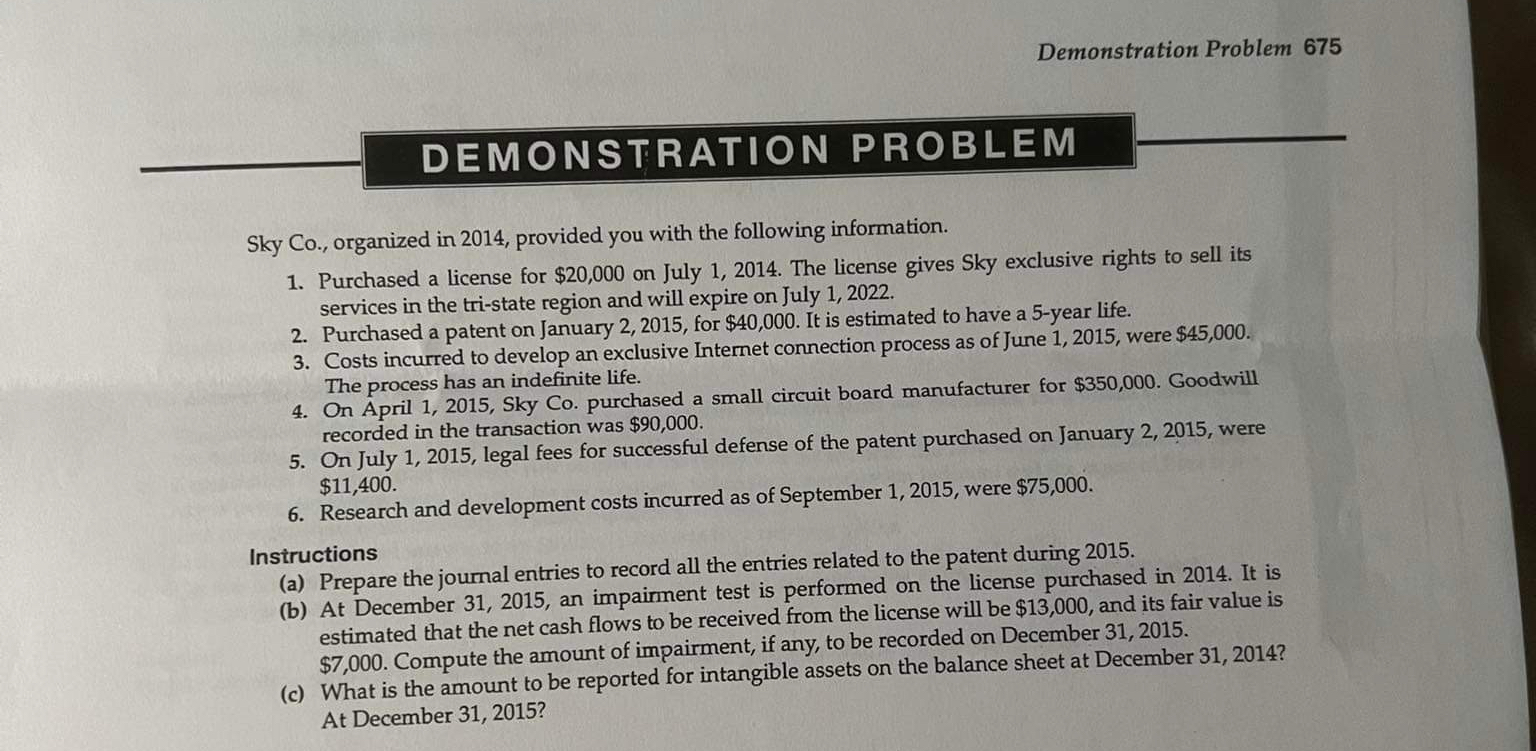  Demonstration Problem 675 DEMONSTRATION PROBLEM Sky Co., organized in 2014, provided